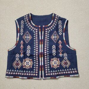 Women's Navy Blue Embroidered Vest, Size Medium